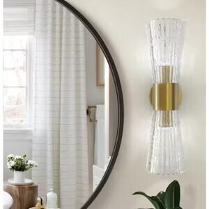 Maxax Washington 2-Light Brushed Gold Wall Sconce Light Clear Glass Shade Tested